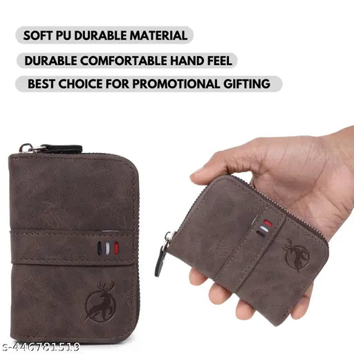 PU Leather 9-Slot with 2 Cash Compartments and Zipper Closure Credit/Debit/ATM Card Holder for Men & Women (Coffee)