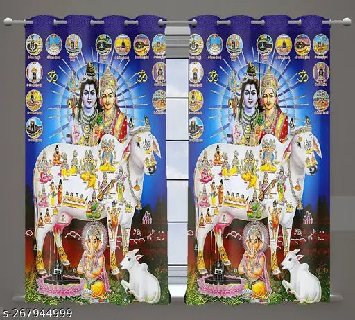 New Design Shiv ji Family Digital Print Curtain ( Pack of 1 pc , 7ft )