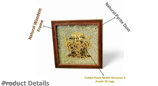 GEMTUB Natural Pyrite Dust Frame with Panchmukhi Hanuman Ji | Attracts Wealth, Prosperity & Good Luck | Feng Shui & Vastu Decor for Home & Office | Spiritual Gift & Positive Energy | 7x7 Inch