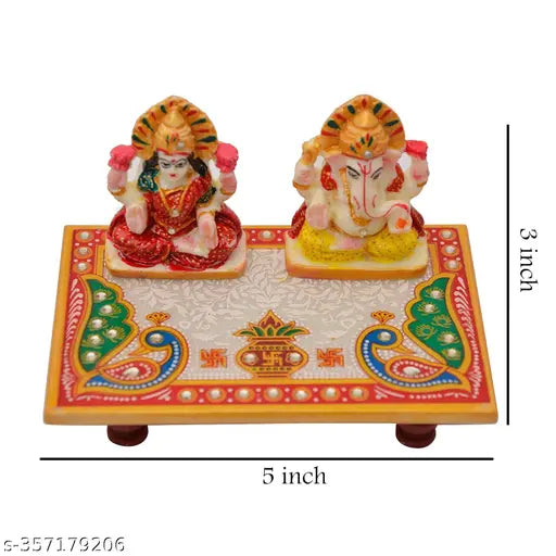 SJ Marble Lakshmi Ganesh ji with Marble Chowki (Size 6x4 inches Multicolor)