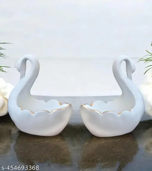 Resin White Duck Tealight Candle Holder Statue Swan Light Stand Showpiece (11 X 11 X 7 CM)
