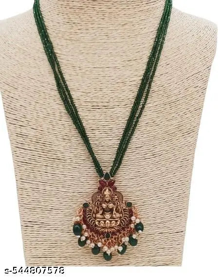 Combo of 3 Long 3 Lines Adjustable Antique Temple Lakshmi Lockets Pendants mangalsutra ki mala Daily Wear Necklace Set for Women and Girls