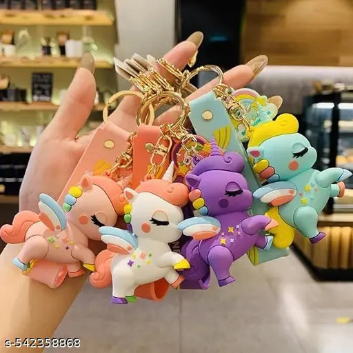Cartoon 3D Fairytale Rainbow Horse Keychain For Women Cute Unicorn Car Key Chain Resin Charm Kids Bag Pendant Keyring Holder Gifts (Multicolour)