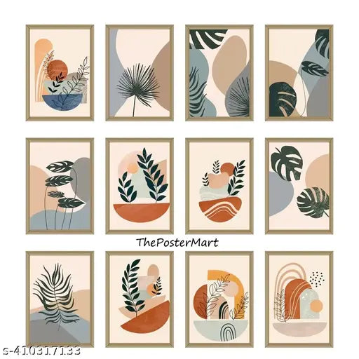 Boho Wall Art Bundle, Mid Century Art Prints, Modern Wall Decor, Collage Posters, Set of 12, Natural Wall Decor size-A4