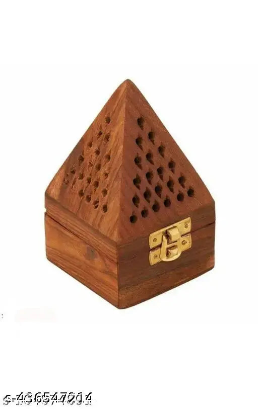 Wooden Set of 2 incense holder with 1 sindur box, Pyramid Incense Box Ash Catcher Fragrance Stand Agarbatti & Dhoop Dan, Sheesham(Rosewood), Gift Item | Temple Mandir Decoration