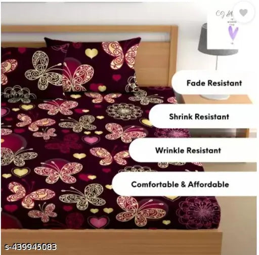 double bed  FITTED cotton bedsheet with  2 pillow covers