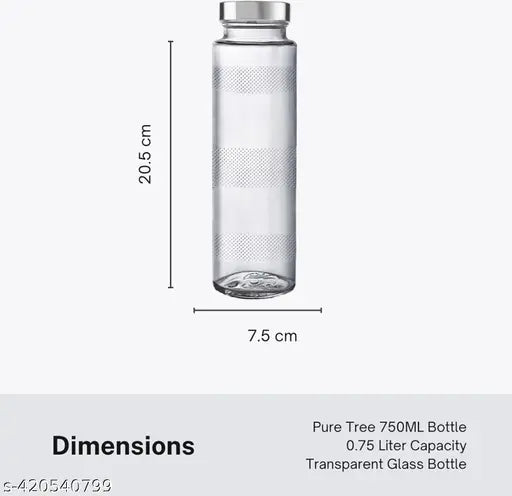 Fancy Glass Water Bottle 750ml with Leak-Proof Stainless Steel Lid for Water, Smoothie, Juices - Reusable Travel Glass Drinking Fridge Bottles Pack of 4