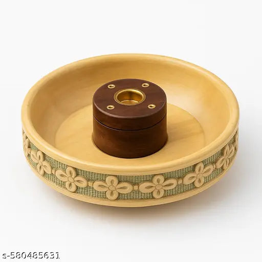 "Wooden Effarts™ Handcrafted Incense Holder Bowl | Premium Wooden Agarbatti & Dhoop Stand for Home & Temple Use"