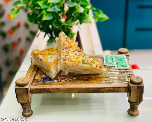 KESHA WOODKRAFT Wooden Serving Platter | Dessi Khat Platter | Khaat Platter | Hand Painted | Epoxy Resin Platter | Wooden Serving Trays | 11 x 8 x 2 inch (Small)