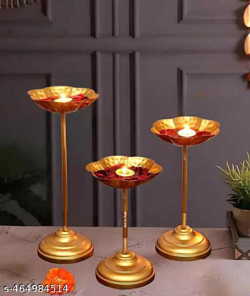 APEX CRAFTS IMPEX Decorative Urli Bowl Tealight Holder Stand | Set of 3 for Decoration Floating Diya Home Decor Showpiece Diwali and Pooja (Set of 3)