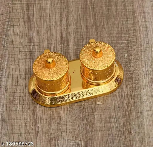 MAHAKAL ARTWARE BEAUTIFUL ROLI & RICE BOX / ROLI AKSHAT BOX/ SINDOOR DIBBI (GOLDEN FINISH)     Puja Articles