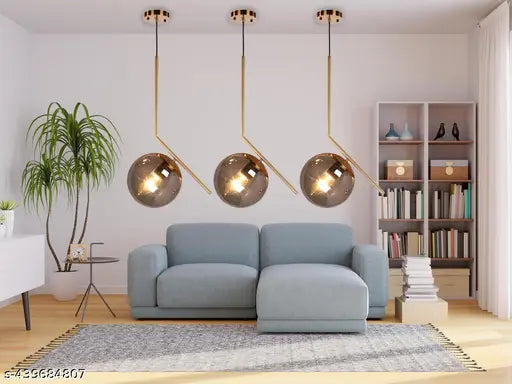 GAUVIK 8008 Smoke Glass Unique Pendant Light for Restaurant, Bedroom, Living Room and Home Decor Chandelier Ceiling Lamp (Pack of 3)