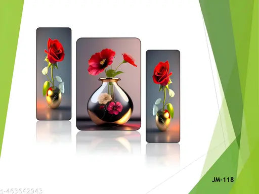 BA ART-Unframed MDF Wooden Floral wall Paintings /Art decoration item for Living room / Bedroom /Home Decor /Restaurant decor / Cafe decor /Gifts /Hotel Decor Item/Wall Art For Hall/Wall Decoration /Flower Wall Painting Set of 3 (12 inch x 18 inch) BA-SBJ