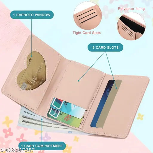 Wallet for Teen Girl PU Leather Trifold Small Wallet Cash Pocket flowers Print Card Holder Coin Purse with ID Window for Girls Women Youthful and Cute
