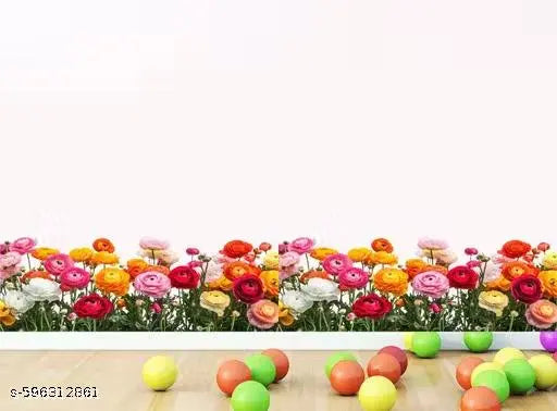 Rose Nature Inspired Flower and Grass with Butterflies Border Stickers - Wall Border Decals Self Adhesive Sticker & DIY Sticker