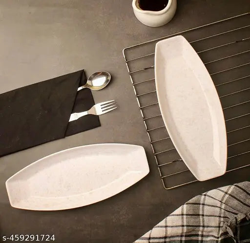 Oromax Fine Quality Four Banana Platter - Pack of 4 White marble for serving snacks, Food, Starters, Buffet - Banana Design, Microwave safe - for Home Kitchen, Party, Restaurant, Office Use etc.