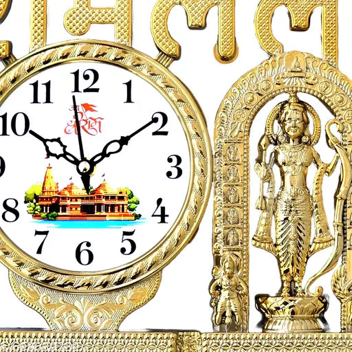Ramlala Golden Wall Clock – A beautifully crafted timepiece featuring a divine Ramlala design in a golden finish.