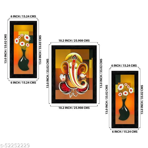 Indianara Set of 3 Elegant Painting without glass (6 X 13, 10.2 X 13, 6 X 13 INCH)