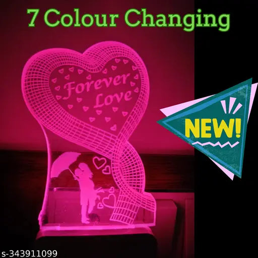 LOVE) 3D Optical Illusion Acrylic Night Lamp, 7 Colors RGB Auto Colour Changing LED Plug and Play Night Light, Office Light, Best for Gift - Pack of 1