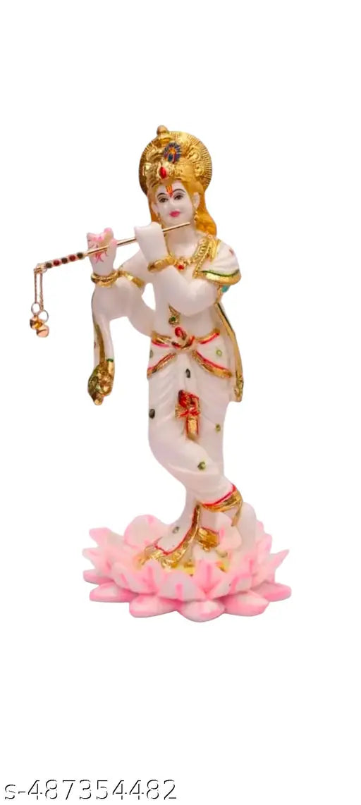 White marble kamal Krishna ji Stechu suitable for Home Pooja room beautiful Lord lovely krishna idol for home decor, office room showpiece