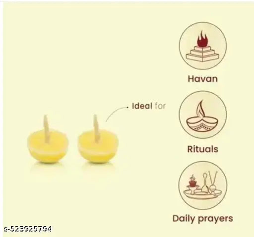 Pure Ghee Diya batti 50 pcs set for Puja Pure Cow Ghee Diya Wax Free Terracotta Clay Diya Batti Upto 15 Minutes Burn Time Pack of 50