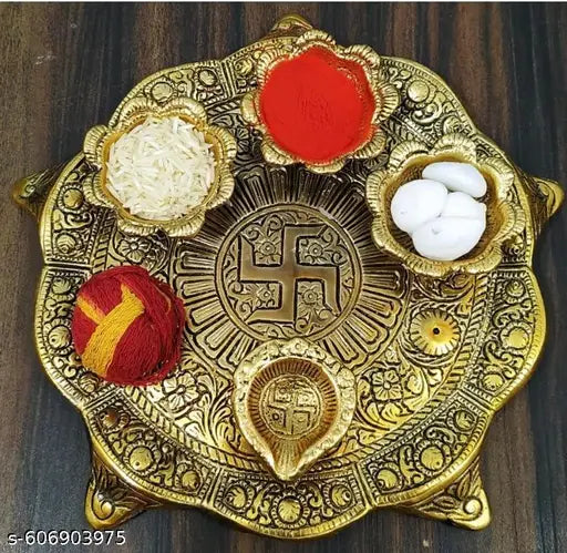 Big puja thali set of 4 diya metal and aluminiumShowpiece item, Home decoration, Room decoration, Temple decoration, Office decoration Gift item,