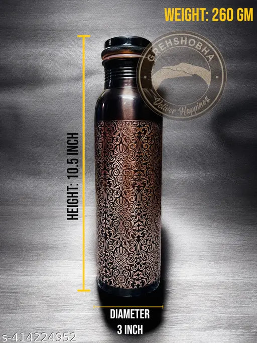 Grehshobha Copper Water Bottle Slim Maza 1000 ml - Ayurvedic Health Kit | Leak-Proof, Rust-Proof | Black Antique Copper