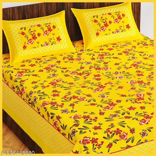 100% Cotton Rajasthani Jaipuri Double bed Size #Bedsheets Set of 1 Double #Bedsheets with 2 Pillow Covers (Multicolour) - 180 TC