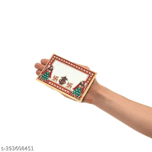 Floral Art Design Marble Pooja Chowki for God | Handcrafted Marble Chowki for Puja Home Mandir, Idols Sitting, Pratima Murti (Pack of 3, Size: 4" x 6" Inch)