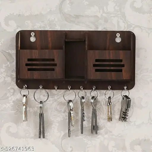 LVCRAFT Designer Wooden Key Holder – Wall Mounted Key Hanger with 7 Hooks for Entryway