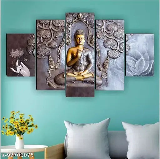 Set Of 5 Lord Buddha Wall Painting With Frame For Home Decoration , Living Room Office , Hotel (76 X 45 CM ) Multicolor , Theme : Religious