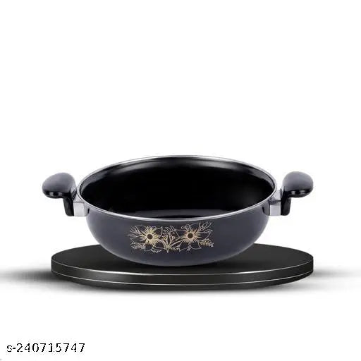 Non-Stick Graceful Black Kadhai Made Of Cast Iron Induction Friendly Cookware Item For Your Kitchen.