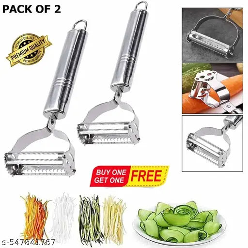2 in 1 Peeler Julienne for Salad, Potato Peeler, Vegetable Slicer, Multi-Functional, Fruit Slicer, Adjustable Veggie Shredder, Kitchen Noodle Cutter, Stainless Steel (PACK OF 2)