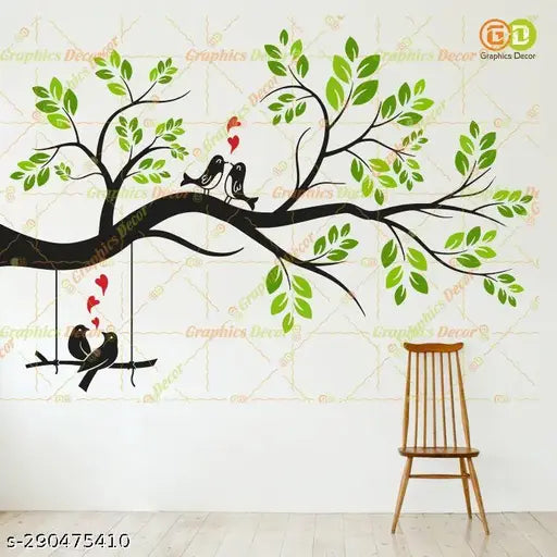 Graphics Decor Love Birds With Green Leaf Tree Wall Sticker