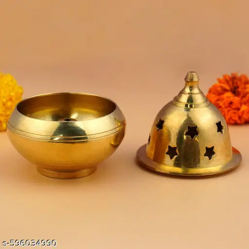 Akhand Brass Diya Round Apple Design Shape Diya for Puja Brass Deep Jyoti Oil Lamp for Home Temple Pooja Decor Gifts Pack of 1