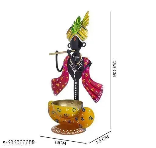 KRISHNA IDOL - RED & YELLOW HANDPAINTED MULTICOLOURED DECORATIVE DIVINE LORD KRISHNA CANDLE TEALIGHT HOLDER