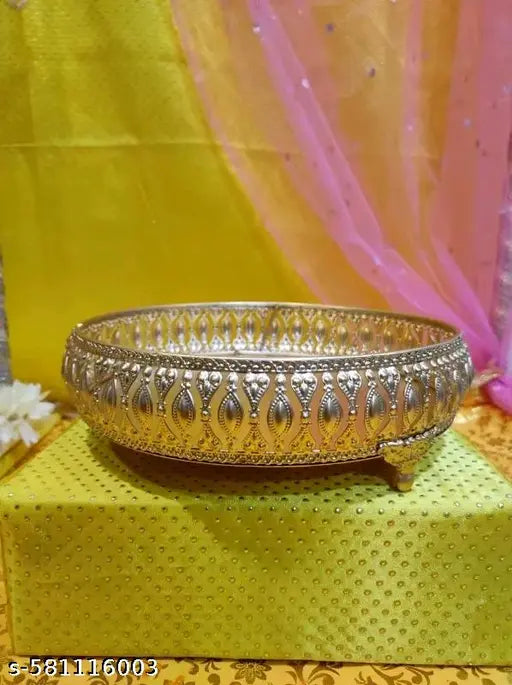 Golden Metal Round Serving Tray Etched Design Turkish Decorative Appetizer Platter for Coffee Tea,Vintage Food Tray