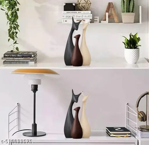 Home Decor Lucky Deer Family Matte Finish Ceramic Figures - (Set of 3, Black White Brown Matte Brown)