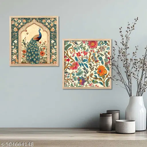 Kotart Traditional Wall Art Painting | Wall Frames For Home Décor Office Living Room | Poster With Frame Wall Decoration Painting | Premium Art Framed Wall Painting For Home Décor | Set of 2 ( 8X8 inch ), Framed)