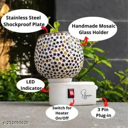 Multi Purpose Electric Kapurdani Oil Burner,Air Freshner Cum Lamp with On Off Switch to Toggle Between Burner and Lamp ( Color Pattern Design may Assorted Shipped As Per Availablity )