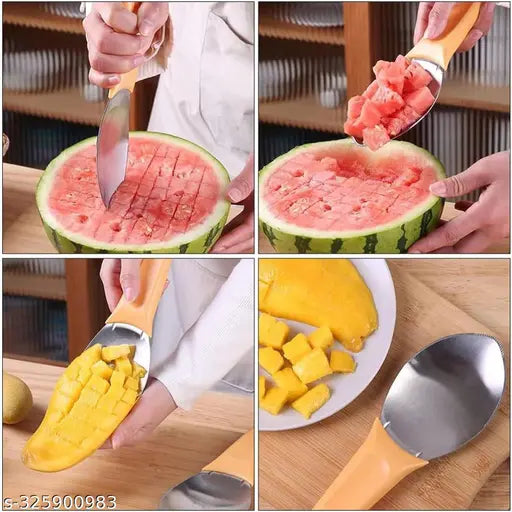 Mango Slicer Stainless Steel Mango Cutter Tool Pulp Extractor Sharp Blade Comfortable Grip Fruit Cutter Scoop Kitchen Gadget