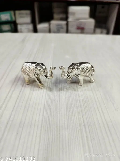 Metal  Elephant Set (Small) | Handcrafted  Metal Art Collectible Showpiece Figurine | Home Table Decor poja Room pack of 2 (1.6 Inches) 80gms
