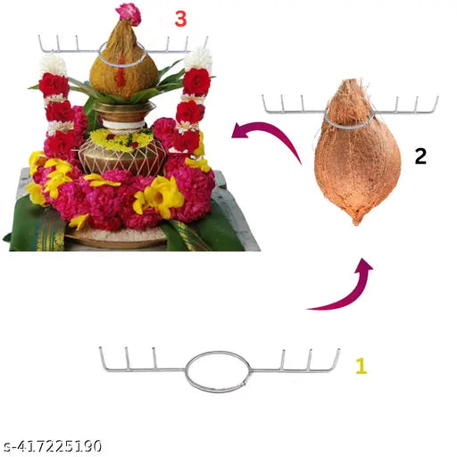 Combo Decorative Sticks - Kalasam Decoration Stick - Five Kambi - Varalakshmi Kalash Decor - Coconut Crown for Kalasam Decoration