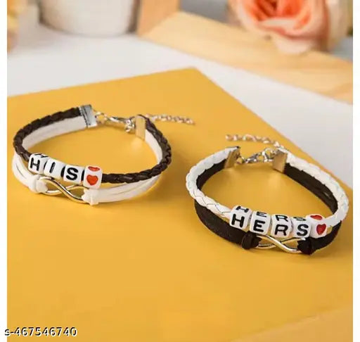 His & Hers Infinity Leather Bracelets for Couple