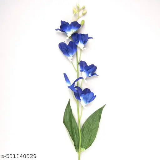 Interiors & More Artificial Sonia Orchid – Pack of 5 Realistic Faux Orchid Sticks for Home Décor, Weddings, Festivals & Gifting (Blue, Without Vase)