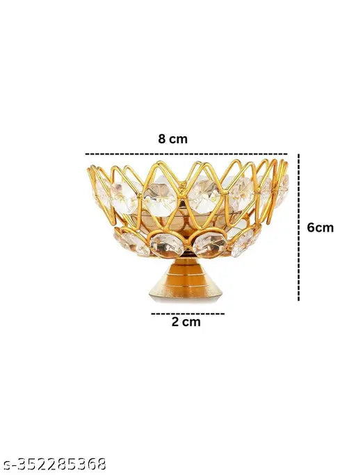 Brass Gallery Brass Small Bowl Crystal Diya Round Shape Kamal Deep Akhand Jyoti Oil Lamp for Home Temple Puja Decor Gifts (Size 5cm Heigth, Small)(Pack of 2)