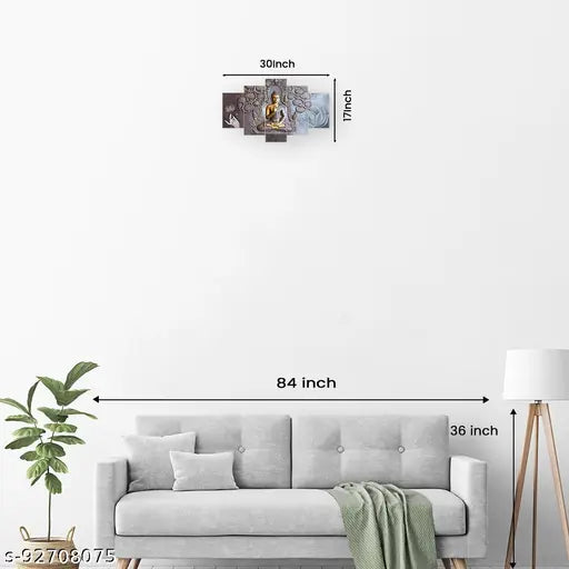 Set Of 5 Lord Buddha Wall Painting With Frame For Home Decoration , Living Room Office , Hotel (76 X 45 CM ) Multicolor , Theme : Religious