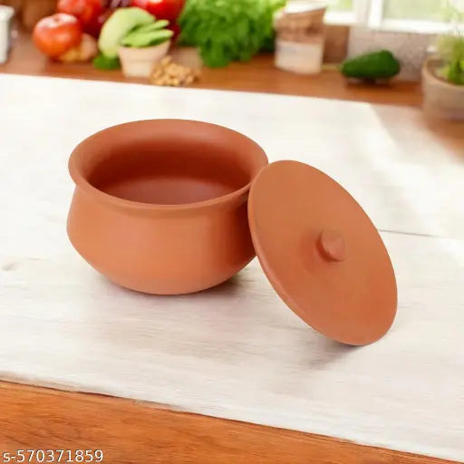 Terracotta Clay Pot with Lid for Curd, Yogurt Bowl | Mitti Dahi Handi, Earthenware, Brown (500 ML)