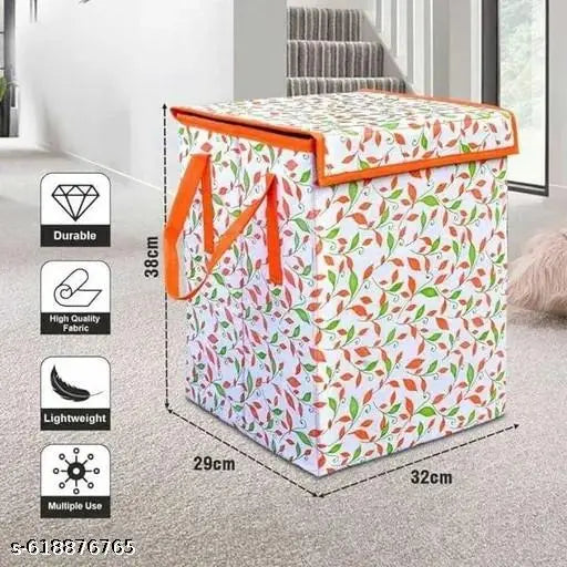 STYLE.OLO Multipurpose Fabric Laundry Basket with Lid & Handles | Foldable Clothes Storage Organizer Box | Lightweight & Durable Printed Laundry Bag | Toy Storage Basket | Fabric Laundry Hamper | Clothes Storage Box | Home Organizer Bin (38x32x29 cm)