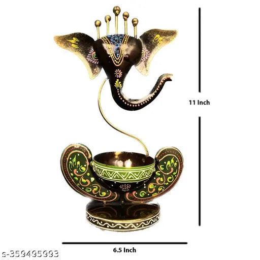 Kraphy Iron Ganesha T-Light Candle Holder ,Ganesha Candle Stand , Ganesha Deepak Stand , Iron Ganesha Table Decor & SHOWPIECE Figurine ,